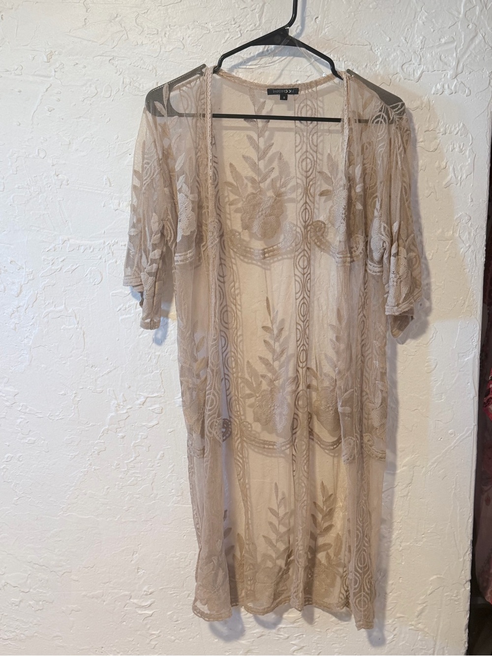 Papermoon Sheer Embroidered Long Sleeve Cover-Up in Taupe